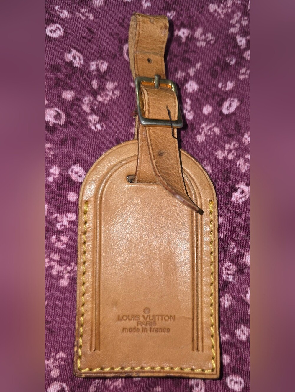 Vintage Louis Vuitton Tan Leather Luggage Tag - Classic Travel Accessory